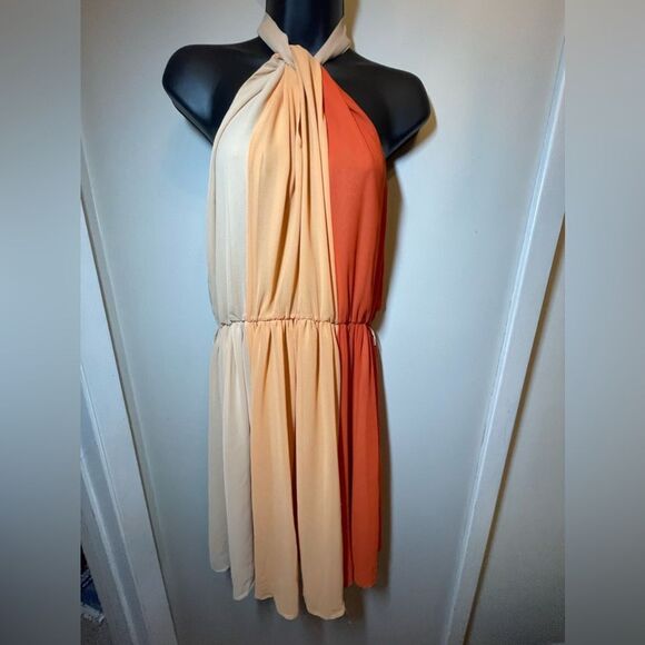 French connection halter orange block dress - Picture 2 of 4